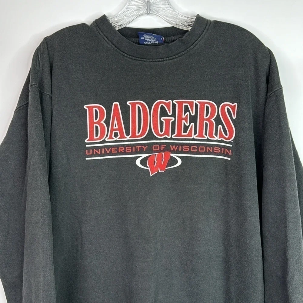 Vintage Pro Player UW Badgers Wisconsin Black Crew Sweatshirt XL 90s